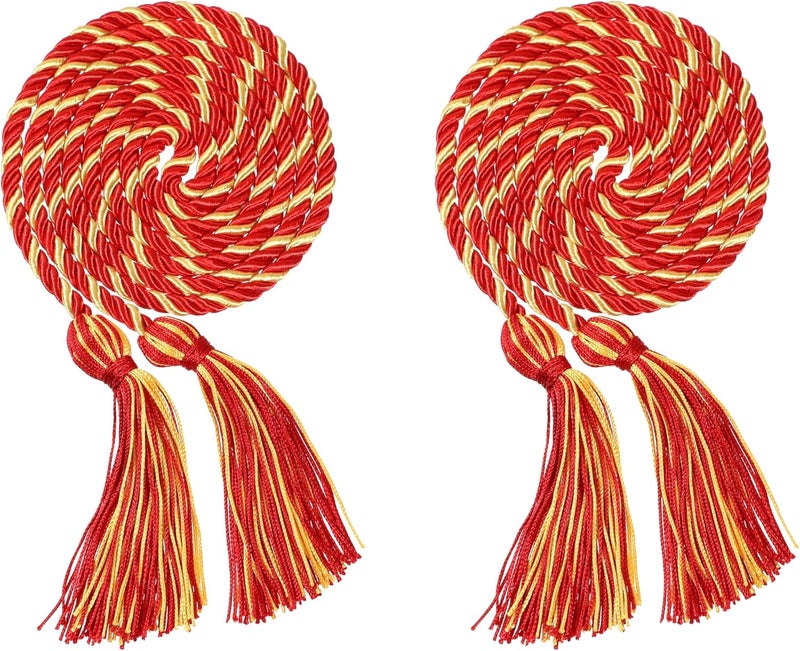 Erligo 2Pcs Graduation Multi Color Braided Honor Cords with Tassel for High School Bachelor Master Doctor 68" Long (Red Gold) - Image 1